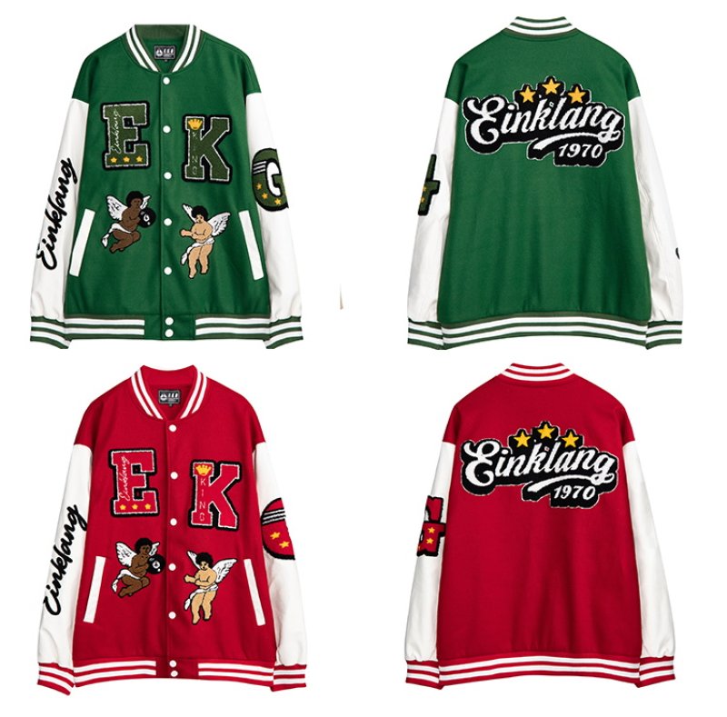 画像3: black & white angel embroidery BASEBALL JACKET baseball uniform jacket blouson ユニセックス 男女兼用 ブラック&ホワイトエンジェル天使刺繍スタジアムジャンパー スタジャン MA-1 ボンバー ジャケット ブルゾン (3)