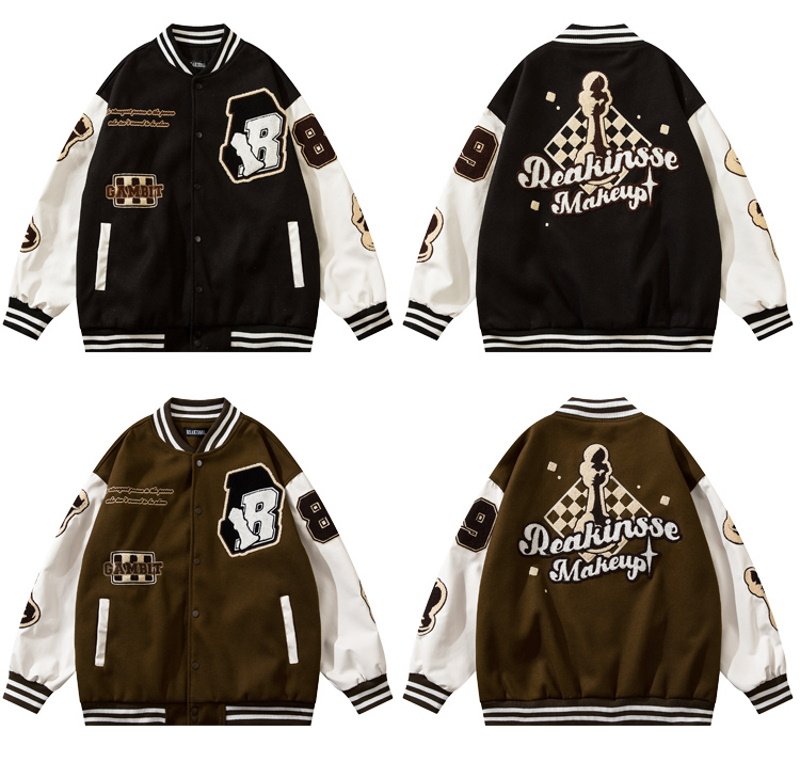 画像5: chess embroidery embroidery BASEBALL JACKET baseball uniform jacket blouson ユニセックス 男女兼用 チェス刺繍スタジアムジャンパー スタジャン MA-1 ボンバー ジャケット ブルゾン (5)