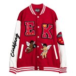 画像2: black & white angel embroidery BASEBALL JACKET baseball uniform jacket blouson ユニセックス 男女兼用 ブラック＆ホワイトエンジェル天使刺繍スタジアムジャンパー スタジャン MA-1 ボンバー ジャケット ブルゾン (2)