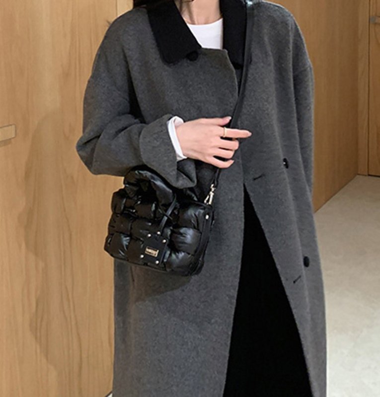 画像3: Quilted Soft Leather Down Mini Tote Shoulder Bag キルティングレザーダウンミニトートショルダーバッグ エコバッグ (3)