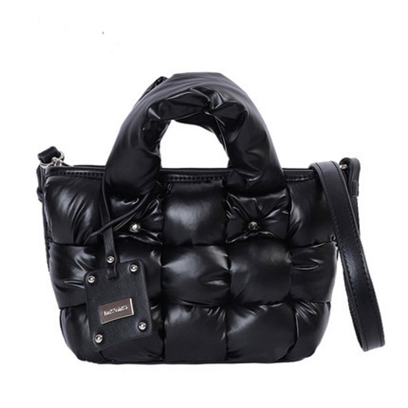 画像7: Quilted Soft Leather Down Mini Tote Shoulder Bag キルティングレザーダウンミニトートショルダーバッグ エコバッグ (7)