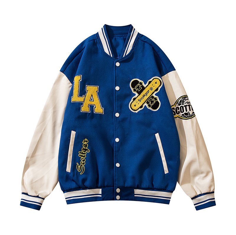 画像2: Oversized scattgar skateboard embroidery BASEBALL JACKET baseball uniform jacket blouson ユニセックス 男女兼用 オーバーサイズscattgarスケートボード刺繍スタジアムジャンパー スタジャン MA-1 ボンバー ジャケット ブルゾン (2)