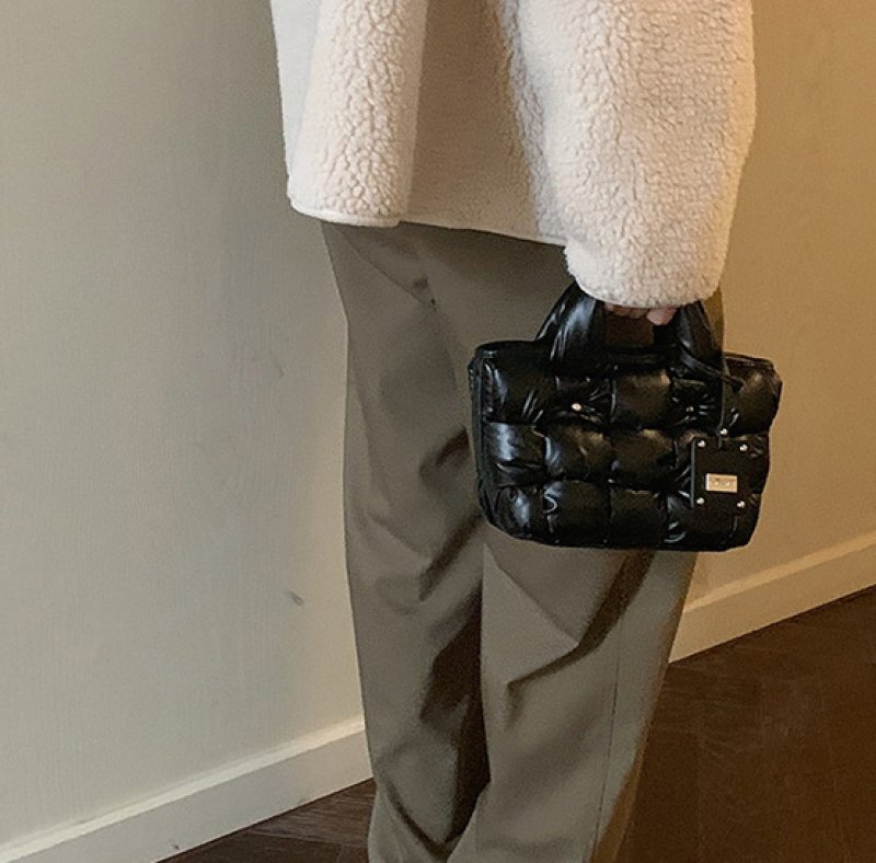 Quilted Soft Leather Down Mini Tote Shoulder Bag