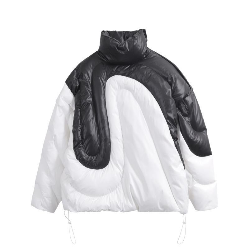 画像2: color-blocking hand stuffed padded jacket Down jacket blouson ユニセックス男女兼用 カラーブロッキングダウンジャケット ジャンパー (2)