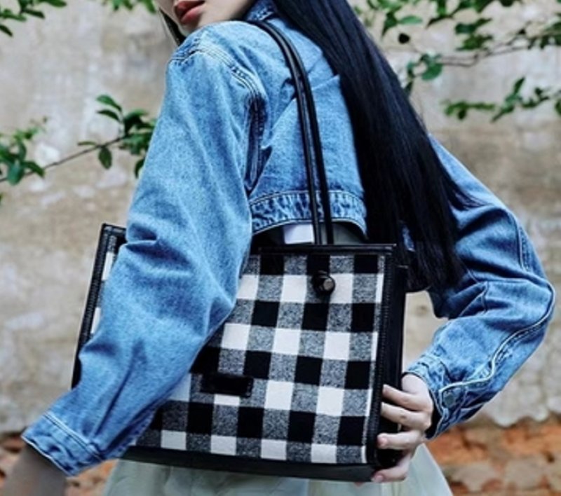 画像7: canthus Large tote shoulder bag チェック&キャンバスラージサイズトートショルダーバッグ エコバッグ (7)