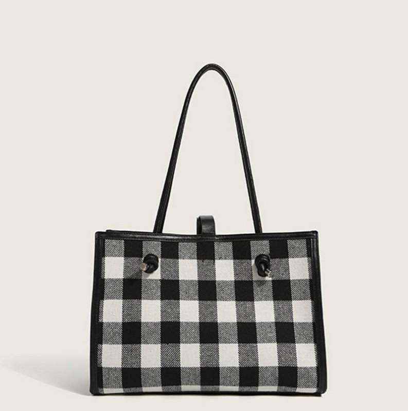 画像4: canthus Large tote shoulder bag チェック&キャンバスラージサイズトートショルダーバッグ エコバッグ (4)