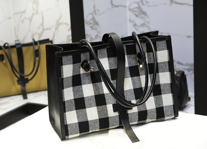 画像10: canthus Large tote shoulder bag チェック&キャンバスラージサイズトートショルダーバッグ エコバッグ (10)