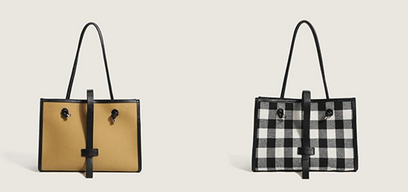 画像3: canthus Large tote shoulder bag チェック&キャンバスラージサイズトートショルダーバッグ エコバッグ (3)