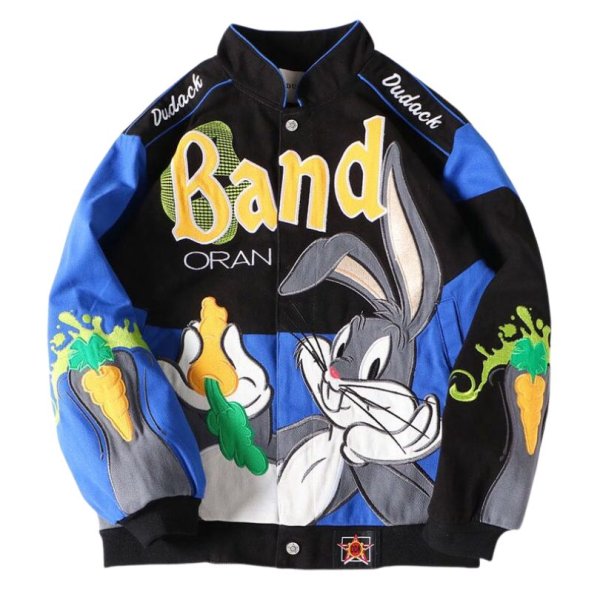 画像1: 22 Bugs Bunny Leather Zip Up Jacket vintage baseball uniform jacket blousonユニセッ クス 男女兼用 バックスバニー ヴィンテージ風 ジップアップジャケットジャケットスタジアムジャンパー スタジャン ジャケット ブルゾン (1)