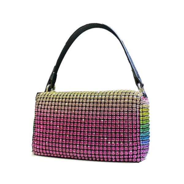 画像1: 22 Rainbow Rhinestone Mini Bucket Bag レインボー カラフル ラインストーンミニバケットトートショルダーバッグ Y2K (1)