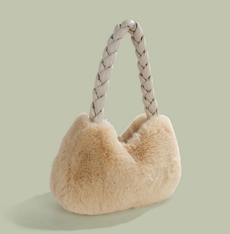 画像7: one-shoulder portable plush bag underarm Bucket Bag  アンダーアームファー&ロゴトートショルダーバッグ  (7)