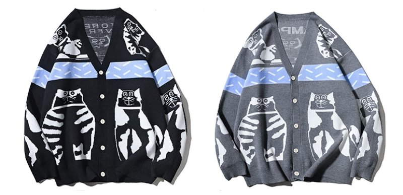 画像6: unisex Cat braided V-neck cardigan sweater   ユニセックス 男女兼用キャット編み込みVネックカーディガセーター (6)