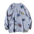 画像2: unisex Cartoon graffiti printing V-neck knitted  cardigan sweater   ユニセックス 男女兼用コミックVネックカーディガセーター (2)