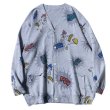 画像6: unisex Cartoon graffiti printing V-neck knitted  cardigan sweater   ユニセックス 男女兼用コミックVネックカーディガセーター (6)