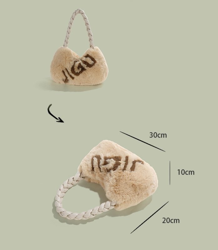 画像8: one-shoulder portable plush bag underarm Bucket Bag  アンダーアームファー&ロゴトートショルダーバッグ  (8)