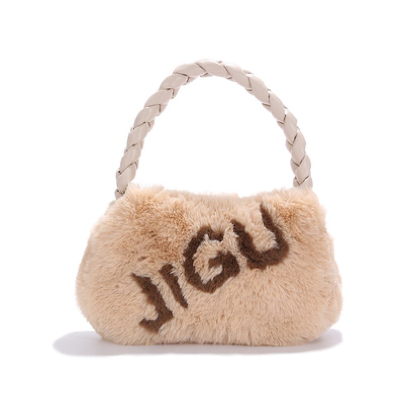 画像4: one-shoulder portable plush bag underarm Bucket Bag  アンダーアームファー&ロゴトートショルダーバッグ  (4)
