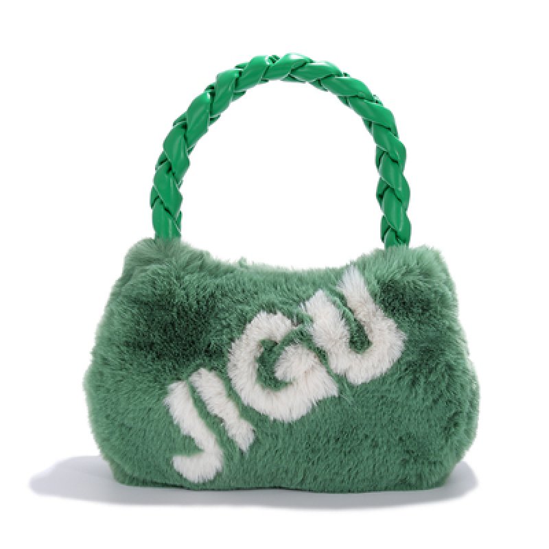 画像2: one-shoulder portable plush bag underarm Bucket Bag  アンダーアームファー&ロゴトートショルダーバッグ  (2)