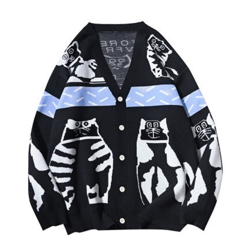 画像2: unisex Cat braided V-neck cardigan sweater   ユニセックス 男女兼用キャット編み込みVネックカーディガセーター (2)