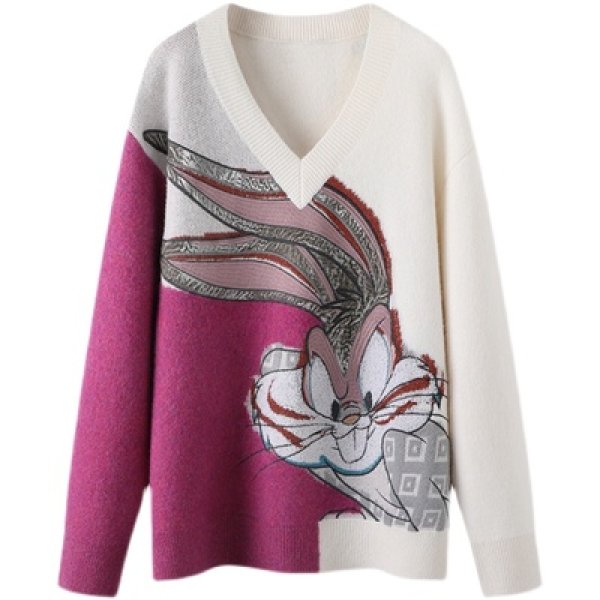 画像1: Bucks Bunny Braided V-Neck Sweater knit　バックスバニー編み込みVネックニットプルオーバーセーター  (1)