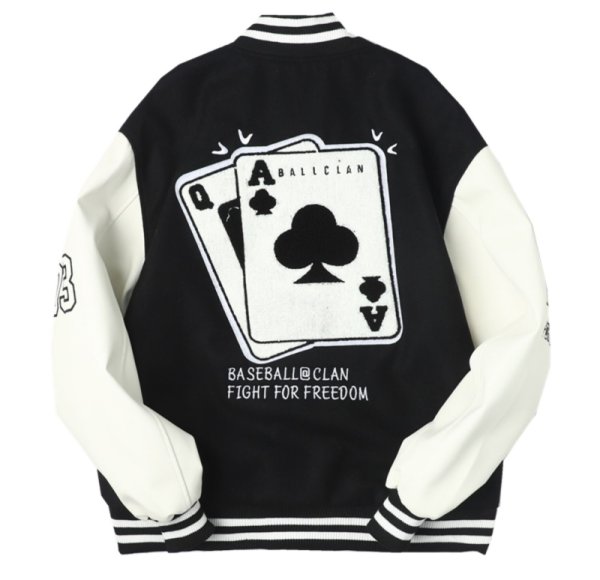 画像1: playing cards embroideryBASEBALL JACKET baseball uniform jacket blouson ユニセックス 男女兼用 トランプ カード刺繍スタジアムジャンパー スタジャン MA-1 ボンバー ジャケット ブルゾン (1)