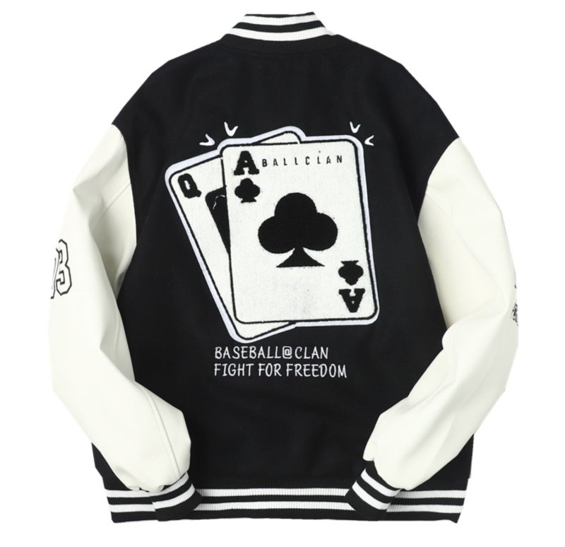 画像1: playing cards embroideryBASEBALL JACKET baseball uniform jacket blouson ユニセックス 男女兼用 トランプ カード刺繍スタジアムジャンパー スタジャン MA-1 ボンバー ジャケット ブルゾン (1)