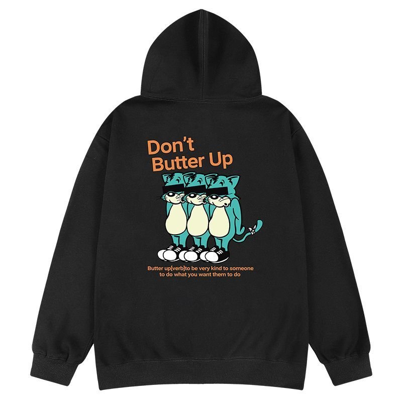 画像1: don't butter up hoodie sweater 　 ユニセックス 男女兼用don't butter up ファット　キャットプリントフーディーパーカースウェットトレーナー (1)