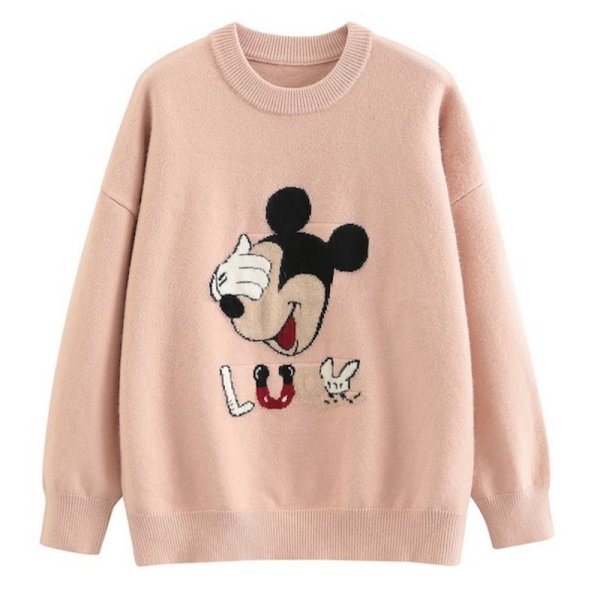 画像1: Blindfolded Mickey Mouse braided pullover Round Neck Sweater knit　目隠しミッキーマウス ミッキーラウンドネック編み込みニットプルオーバーセーター  (1)