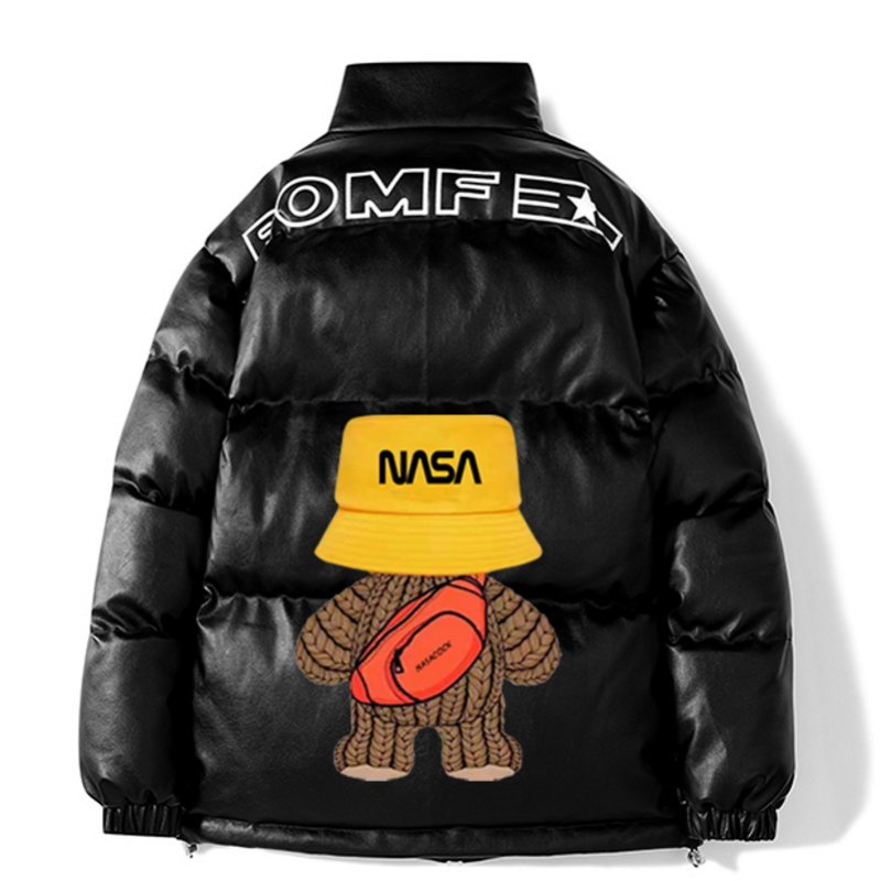 画像2: NASA×Walking Bear leather down  jacket　ユニセックス 男女兼用NASAナサ×ウォーキングベア レザーダウンコートジャケット ブルゾン (2)