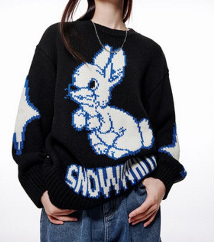 画像2: Snow White & Rabbit Knitted Sweater pullover Round Neck  knit　ラビット＆スノーホワイト編み込みラウンドネック編み込みニットプルオーバーセーター  (2)