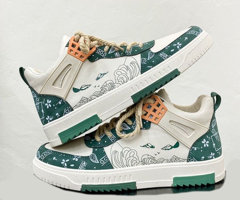 画像6: Men's  Ukiyo-e & FlowerLEATHER LACE-UP SNEAKERS shoes  ユニセックス男女兼用浮世絵&フラワーレースアップ レザーハイカットスニーカー カジュアル シューズ (6)