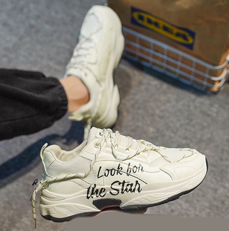 画像9: Men's thick bottom letter logo LEATHER LACE-UP SNEAKERS shoes  ユニセックス男女兼用ジャーマンレタリング&ハートレースアップ レザースニーカー カジュアル シューズ (9)