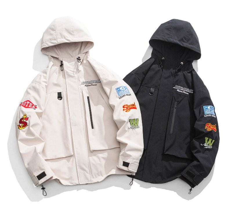 画像5: windproof waterproof  Jacket ユニセックス 男女兼用ポップ刺繍エンブレムウインドブレーカージャケット ブルゾン (5)