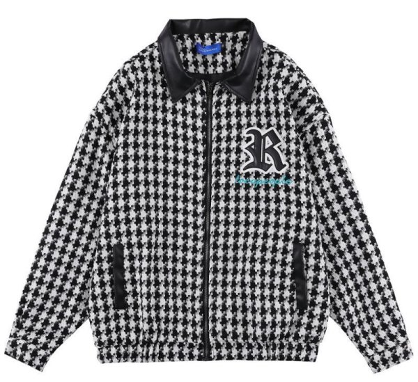 画像1: houndstooth zip-up jacket jumper JACKET  blouson ユニセックス 男女兼用 千鳥格子ジップアップジャケット  ブルゾン (1)