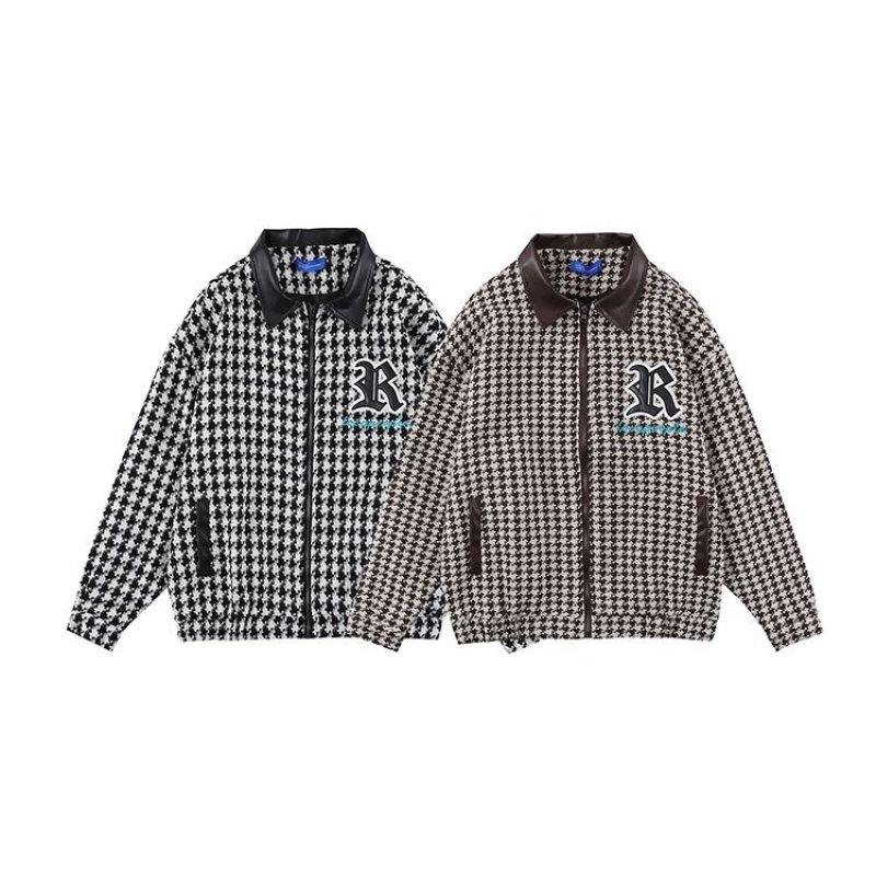 画像3: houndstooth zip-up jacket jumper JACKET  blouson ユニセックス 男女兼用 千鳥格子ジップアップジャケット  ブルゾン (3)
