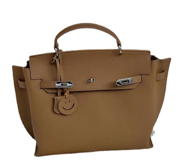 画像1: Cowhide Ladies Bag Large Capacity Handbag Shoulder BagTote Shoulder Bag　本革レザースマイルチャーム付きトートショルダーバッグ (1)