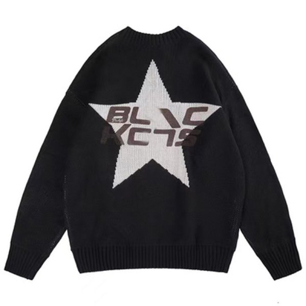 画像1: OVERSIZE STAR PULLOVER SWEATER   ユニセックス 男女兼用オーバーサイズスター星 プルオーバセーター (1)