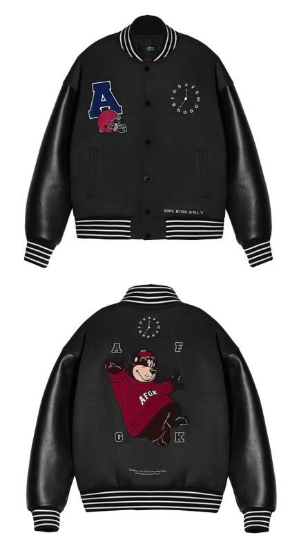 画像4: FFFamerican football cap bear embroidery Stadium jumperBASEBALL JACKET baseball uniform jacket blouson ユニセックス 男女兼用 アメリカンフットボールキャップベア刺繍スタジアムジャンパー スタジャン MA-1 ボンバー ジャケット ブルゾン (4)