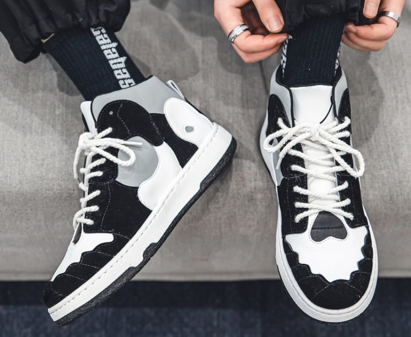 画像4: high top pop art appliqué LEATHER  LACE-UP SNEAKERS shoes  ユニセックス男女兼用ポップアートハイカットレザーレースアップスニーカー カジュアル シューズ (4)