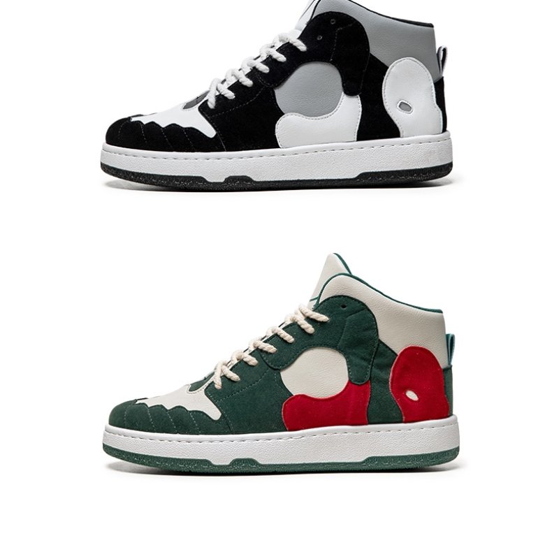 画像3: high top pop art appliqué LEATHER  LACE-UP SNEAKERS shoes  ユニセックス男女兼用ポップアートハイカットレザーレースアップスニーカー カジュアル シューズ (3)