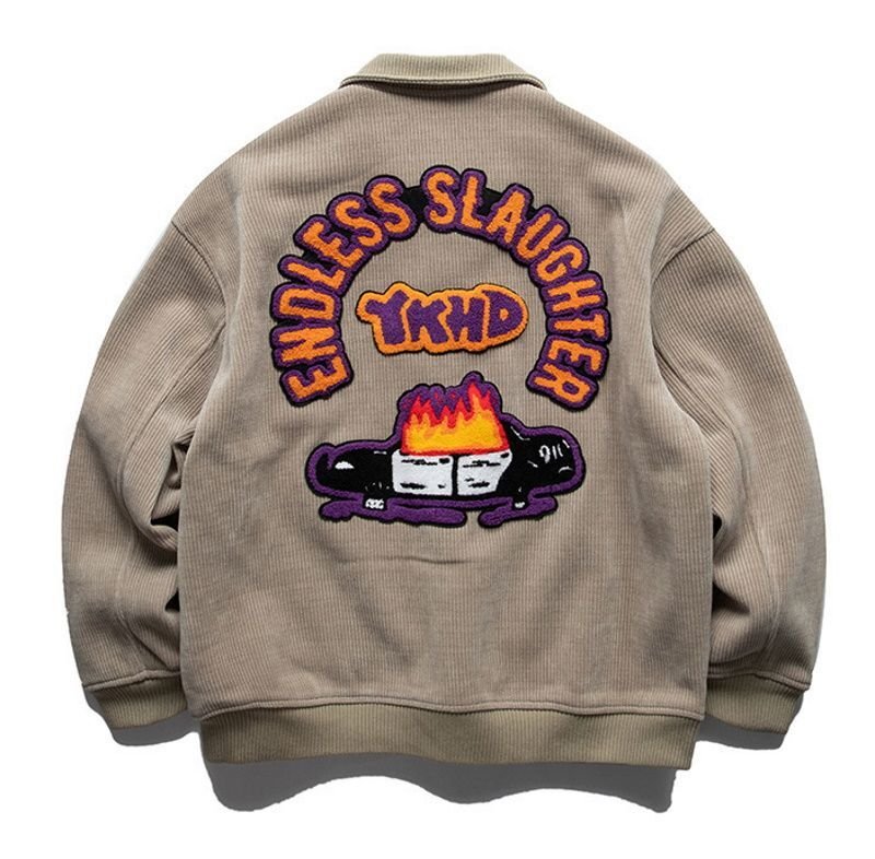 画像9: corduroy fire embroidery zip up Stadium jumperBASEBALL JACKET baseball uniform jacket blouson ユニセックス 男女兼用コーデュロイファイアー刺繍ジップアップスタジアムジャンパー スタジャン MA-1 ボンバー ジャケット ブルゾン (9)