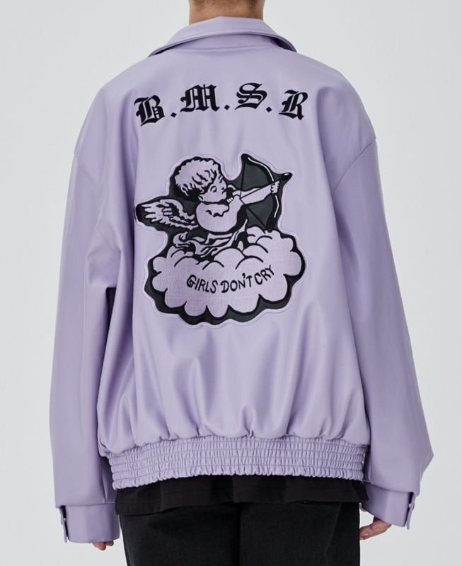 画像6: BMSR embroidery Baseball PU Leather Girsl Dont Cry Angel Jacket blouson College Jacket  ユニセックス 男女兼用 PU レザー 天使 エンジェル  ベースボールジャケット スタジャン  AFGK A FEW GOOD KIDS (6)