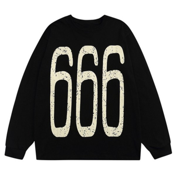 画像1: 666 number logo round neck pullover sweater   ユニセックス 男女兼用666ナンバーロゴプリント プルオーバウェット トレーナー (1)