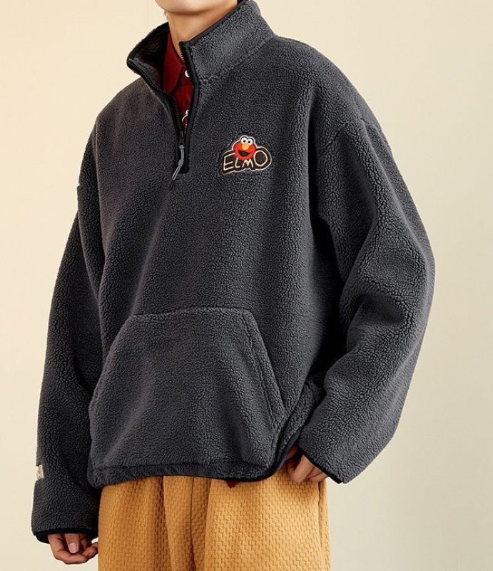 画像12: Sesame Street half-zipper imitation lamb wool jacket blouson ユニセックス男女兼用セサミストリートハーフジップフリースジャケット ジャンパー (12)