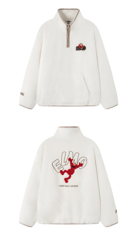 画像5: Sesame Street half-zipper imitation lamb wool jacket blouson ユニセックス男女兼用セサミストリートハーフジップフリースジャケット ジャンパー (5)