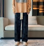 画像3: Unisex alphabet logo loose straight wide pants DENIM PANTS jeans  Pants　ユニセックアルファベットロゴ ゆったり ストレートワイドパンツデニムパンツジーンズパンツ (3)