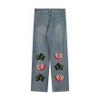 画像1: Unisex Broken heart embroidery denim pants loose straight wide pants DENIM PANTS jeans  Pants　ユニセック男女兼用ブロークンハート刺繍 ゆったり ストレートワイドパンツデニムパンツジーンズパンツ (1)