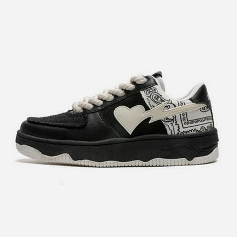 画像6: Paisley bandana & heart pattern leather LACE-UP SNEAKERS shoes  ユニセックス男女兼用ペイズリー バンダナ柄&スアップスニーカー カジュアル シューズ (6)