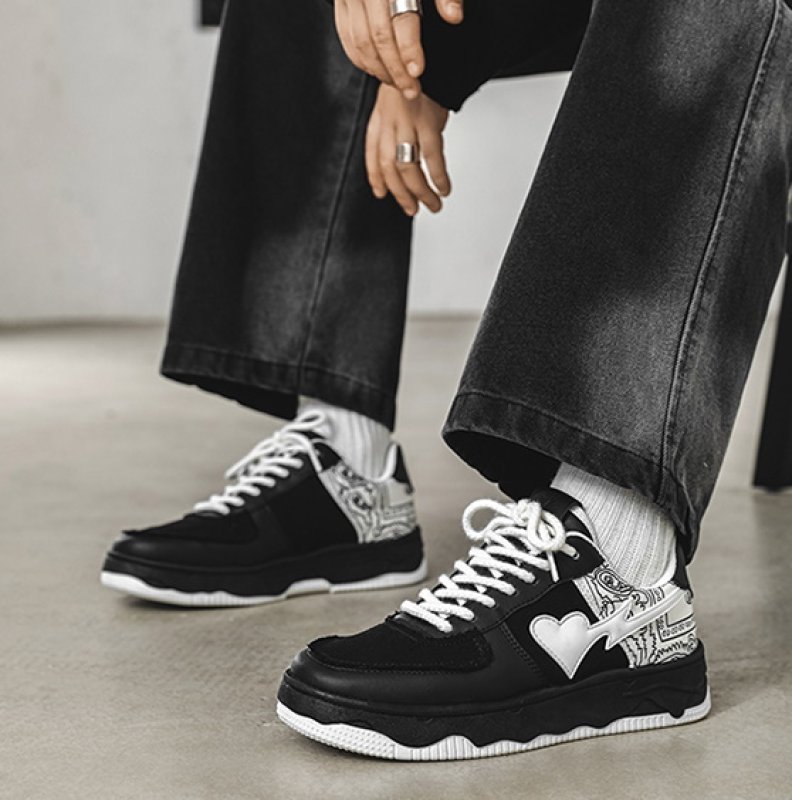 画像4: Paisley bandana & heart pattern leather LACE-UP SNEAKERS shoes  ユニセックス男女兼用ペイズリー バンダナ柄&スアップスニーカー カジュアル シューズ (4)