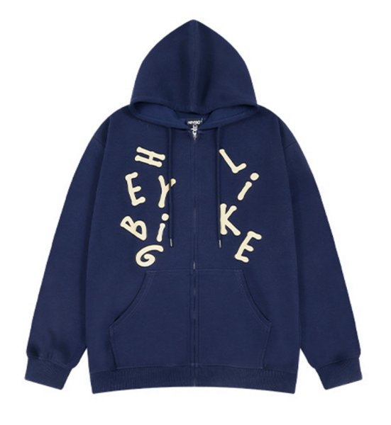 画像1: alphabet logo zip up hoodie Pullover  ユニセックス 男女兼用アルファベットロゴプリントジップアップスウェットフーディパーカー トレーナー (1)