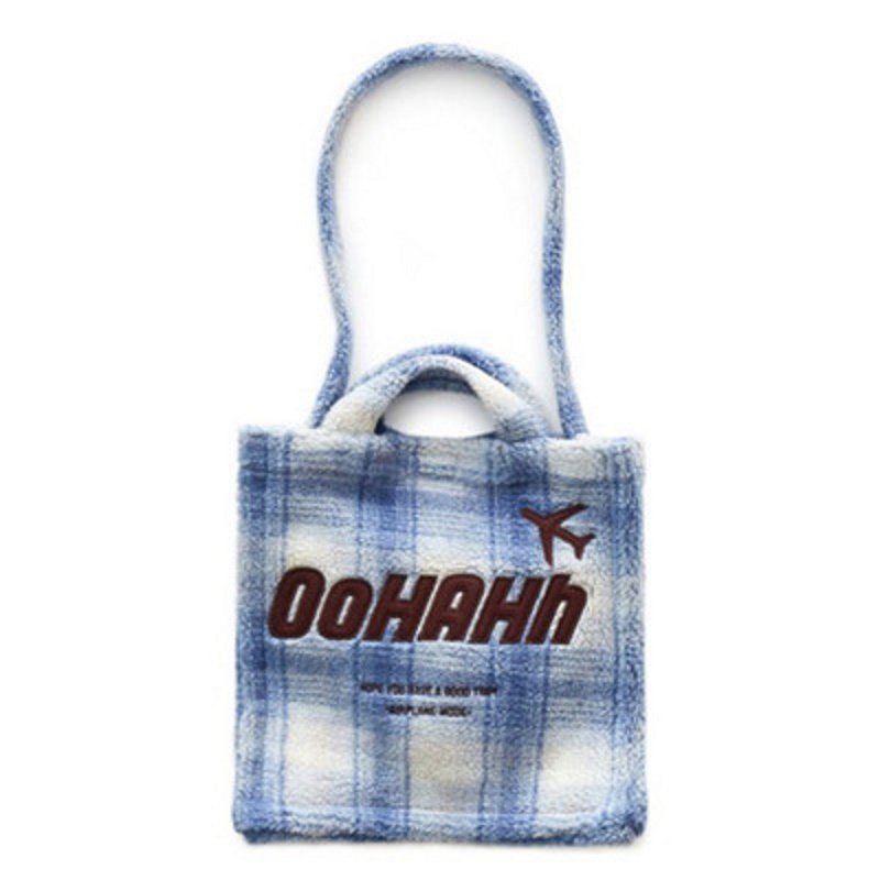 画像2: plaid lamb velvet tote shoulder Messenger handbag  チェックファートートショルダーバッグ (2)